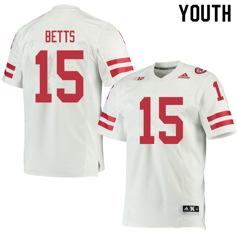 Youth #15 Zavier Betts Nebraska Cornhuskers College Football Jerseys Sale-White - Click Image to Close